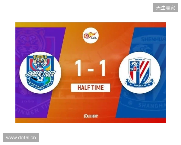 半场-谢蒂内点射打入津门虎赛季首球 朱辰杰扳平 津门虎暂1-1申花